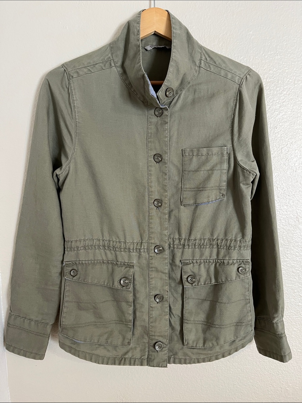 Swept Away Field Jacket Toad & Co Green Utility Button-Up Linen Blend